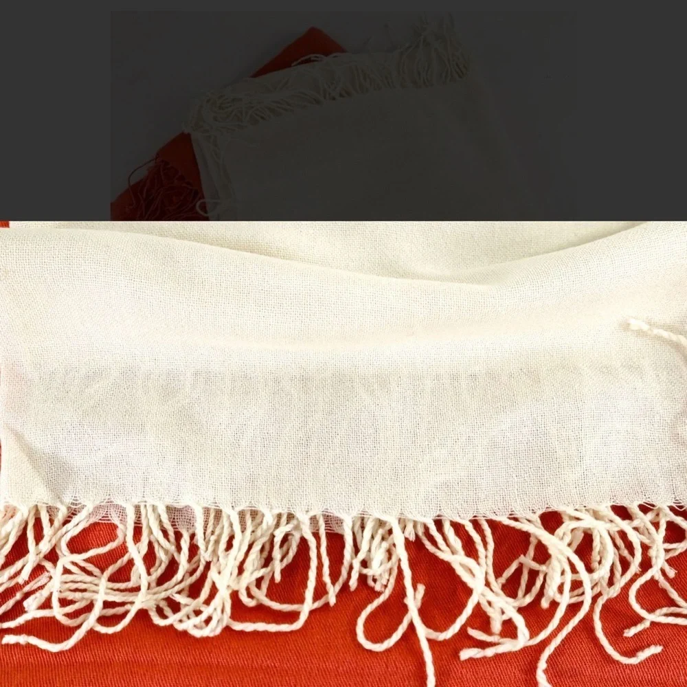 Pashmina Shawl Scarf in Coral - and - Cashmere Wool / Silk Shawl Scarf in Ivory